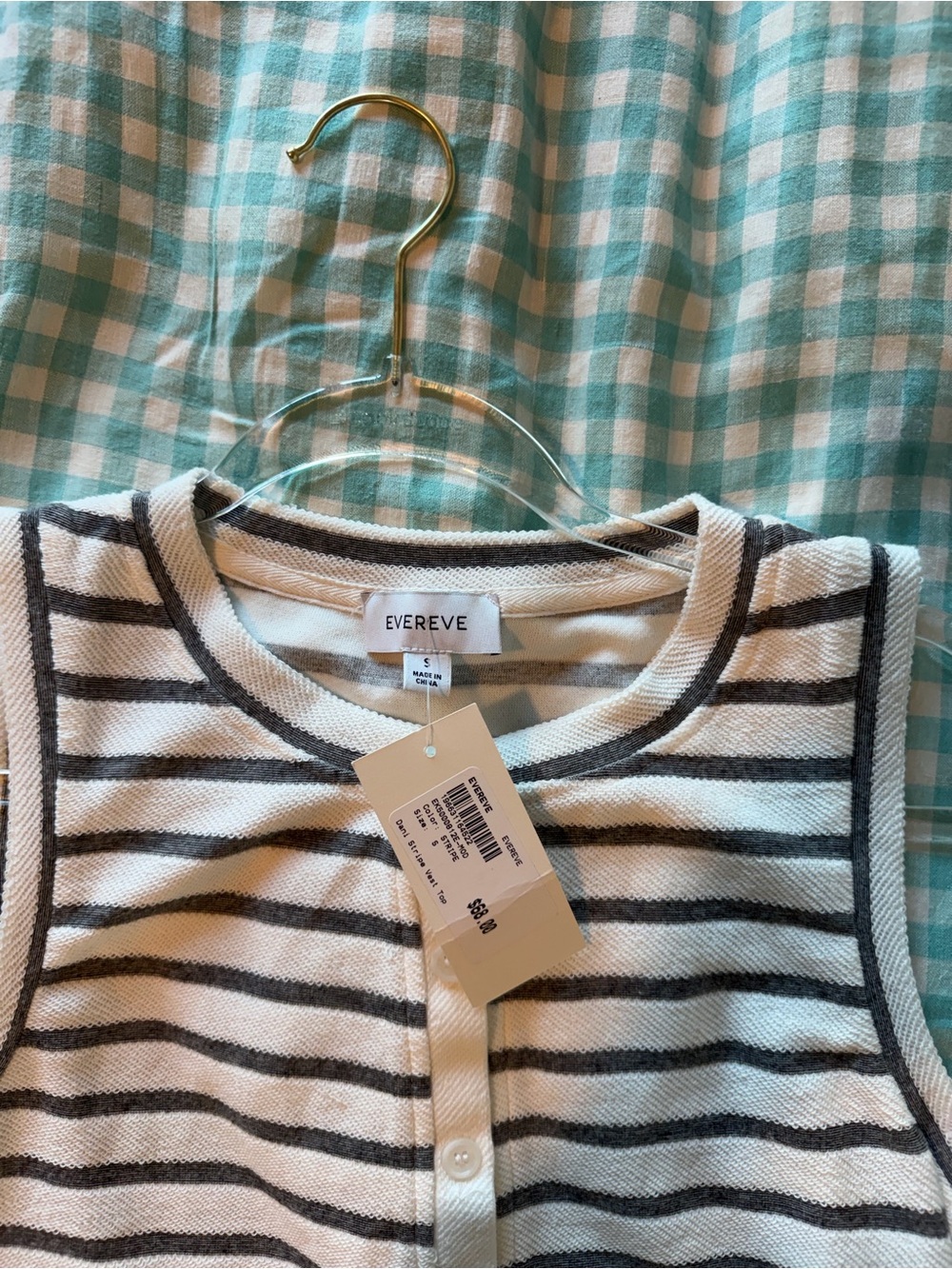 Evereve Cream & Black Striped Sleeveless Button-Front Top - Picture 2 of 4